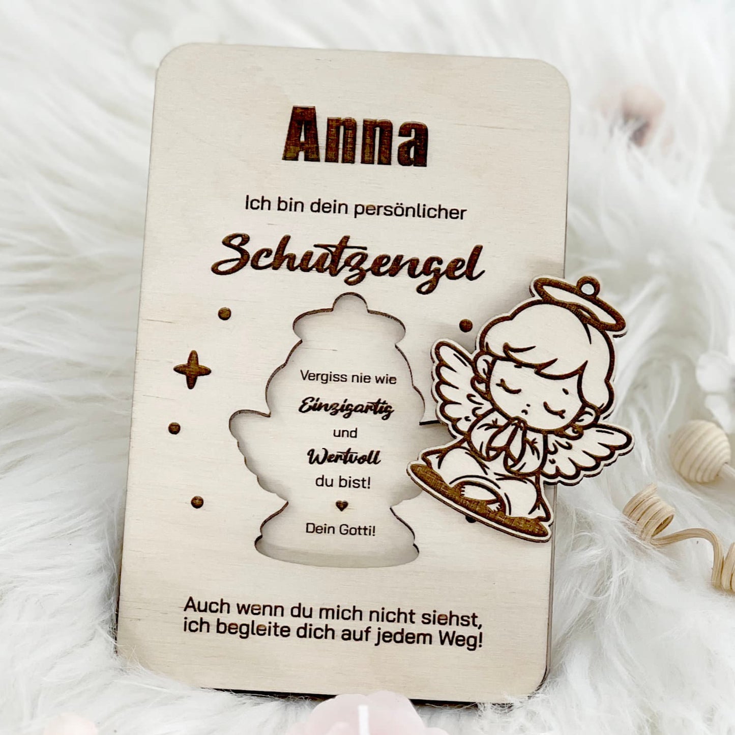 Schutzengel Anhänger Rohholz