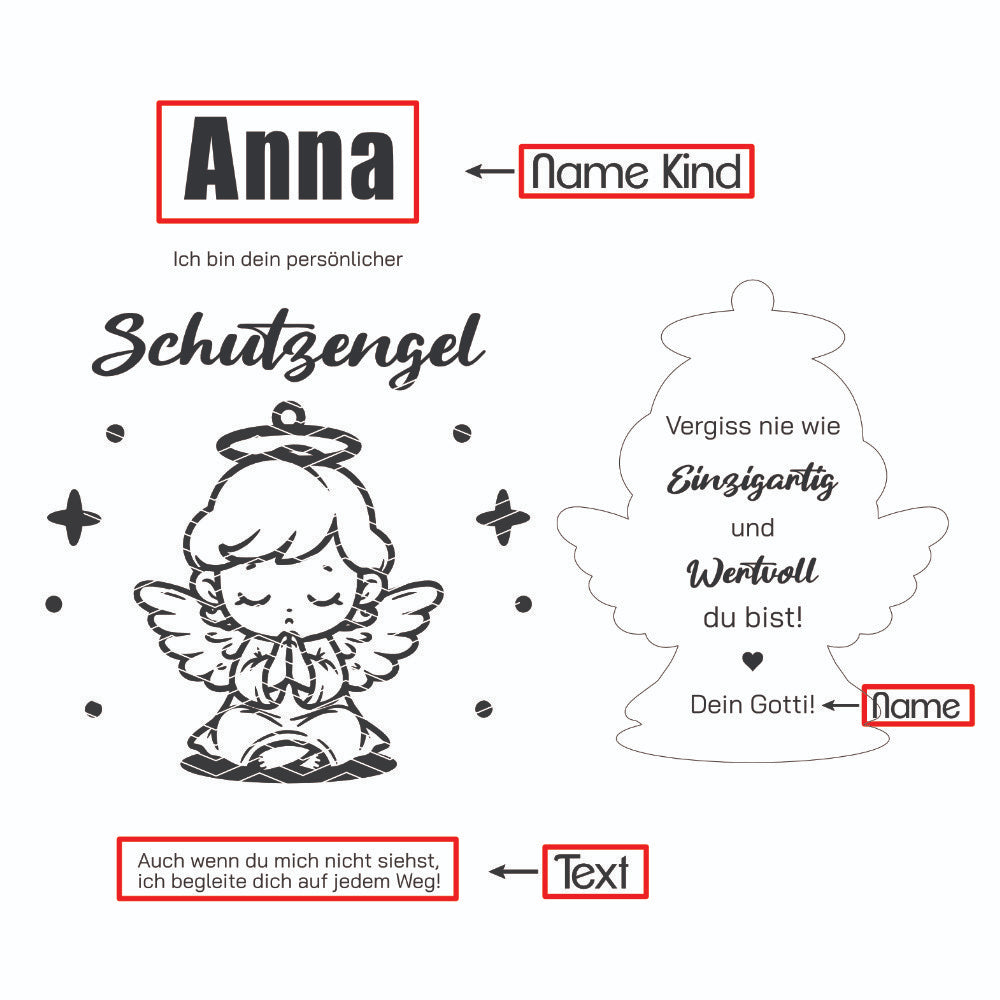 Schutzengel Anhänger Rohholz