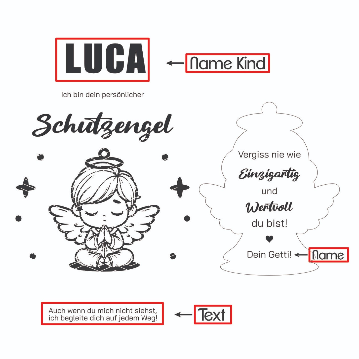 Schutzengel Anhänger Rohholz