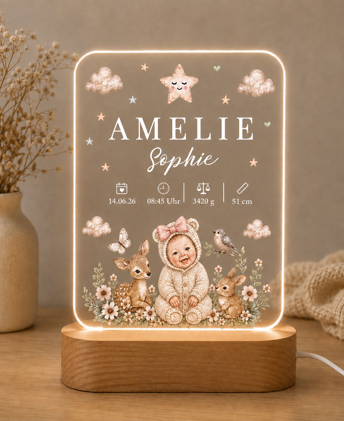 Personalisiertes Nachtlicht mit Gravur und UV-Druck
