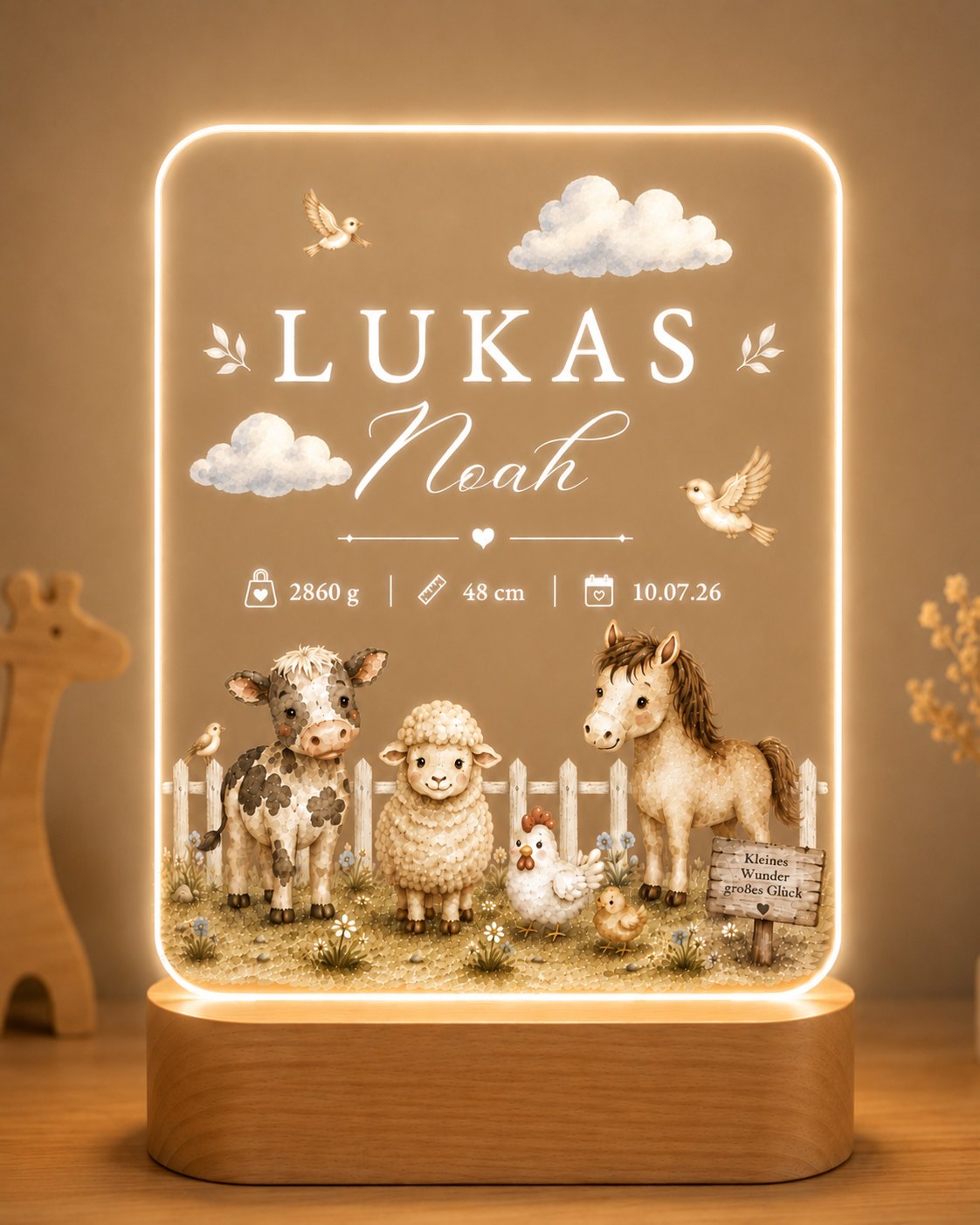 Personalisiertes Nachtlicht mit Gravur und UV-Druck